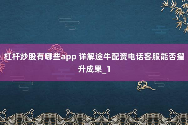 杠杆炒股有哪些app 详解途牛配资电话客服能否擢升成果_1
